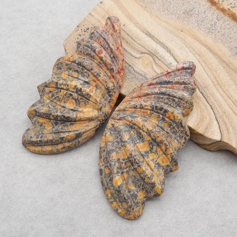Natural Stone Ocean Jasper Gemstone Carved Butterfly Wings Cabochon Piar,54x25x6mm,16g Fashion Earrings Necklace Accessories