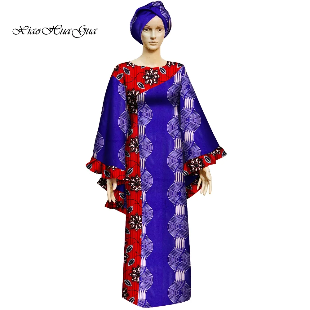 Casual African Dresses for Women Puff Sleeve Robe Dress with Headscarf Long Dashiki Maxi Dress Women Dress Custom Made WY9646 summer new beautiful tulle maternity robe for photo shoot custom made women ruffled tulle maternity dresses maternity gown