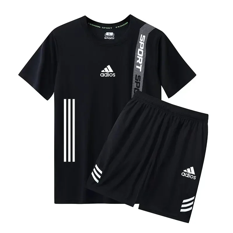 

Новинка лета 2024, Мужская дышащая футболка с коротким рукавом и шорты, Повседневная баскетбольная тренировочная одежда из двух предметов