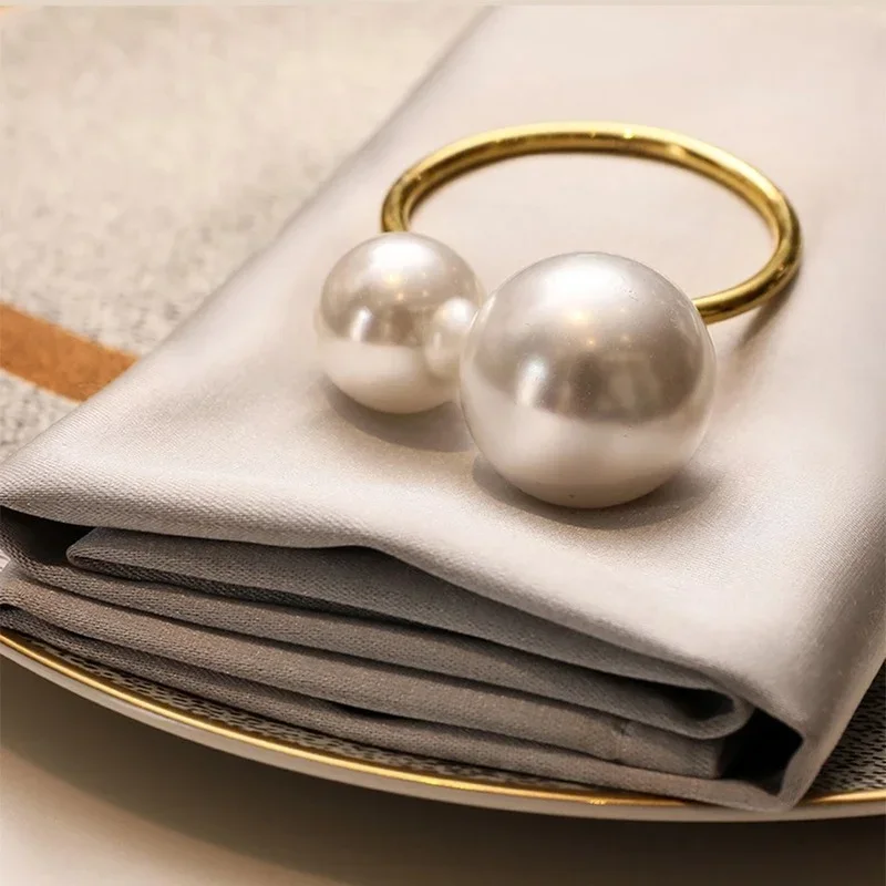 Napkin Ring 6PCS Highlighted Pearls Napkin Rings U-Shaped napkin holders for Dining Room Family Dinner Table Decor