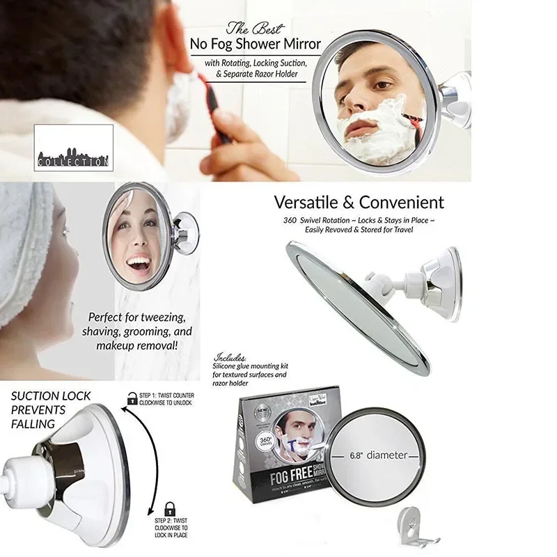 Makeup Mirror With Holder Suction Cup 360 Rotation Shower Shave Round Mirrors Bathroom Mirrors Washroom
