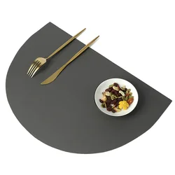 Elegant PU Leather Semicircle Placemat - Waterproof & Oil - Proof Table Insulation Pad - 42x28cm(1pc) (Dark Gray)