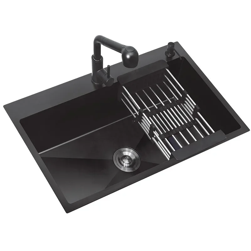 Washbasin Single-slot Large Kitchen Washbasin Handmade Black 304 Nano Stainless Steel Sink Home