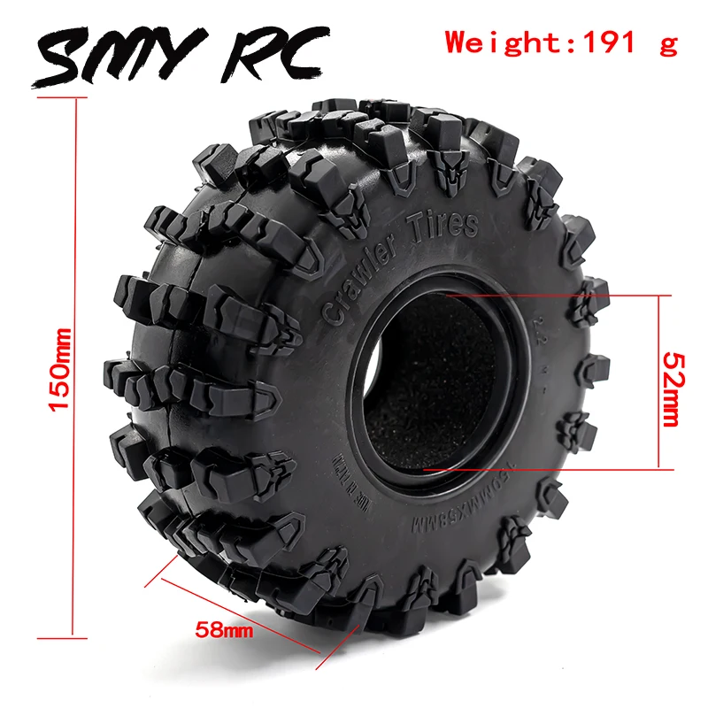 

4pcs 150mm*58mm Rubber Tyre 2.2 Wheel Tires For 1/10 Rc Crawler Wraith Trax Rr10 Scx10 Wrangler Yeti 90026 90020 90031 90056