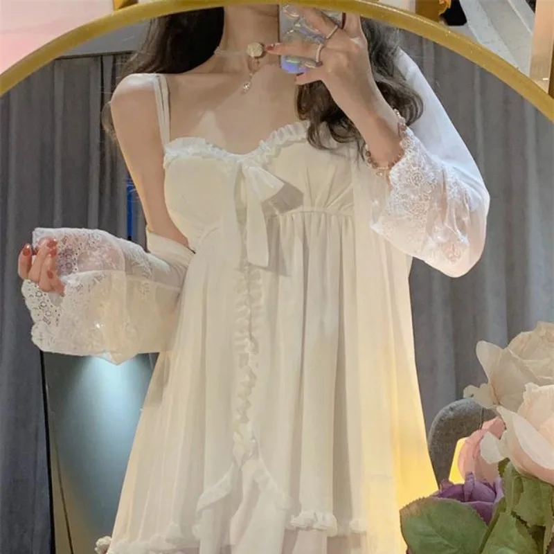 Latest Women sexy pajama mesh halter Nightdress Solid color bow pyjamas Sweet lace nightdress Lacework backless sleepwear dress