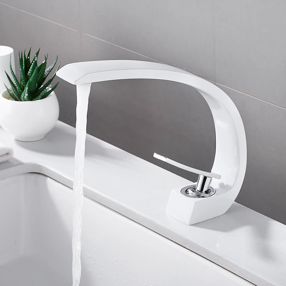 Modern Copper Bathroom Sink Faucet Hot Cold Water Mixer Tap
