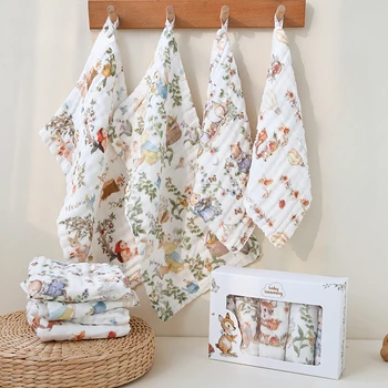 3pc/5pc Baby Towel Set Cotton 6 Layer Guaze Newborn Burp Cloths Baby Drool Face Towel Super Soft Muslin Squares Baby Care 1