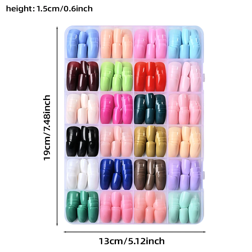 24 Farben (288 Stück) Bunte Kurze Ovale Aufklebenägel Glänzende Einfarbige Vollabdeckung Künstliche Nägel DIY Maniküre Acryl Falsche Nagelspitzen – Detail 1