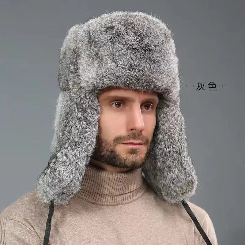 Rabbit Fur Style Winter Hat for Men Dad Grandpa Thermal Thickened Ear Flaps Cold Weather Outdoor 1
