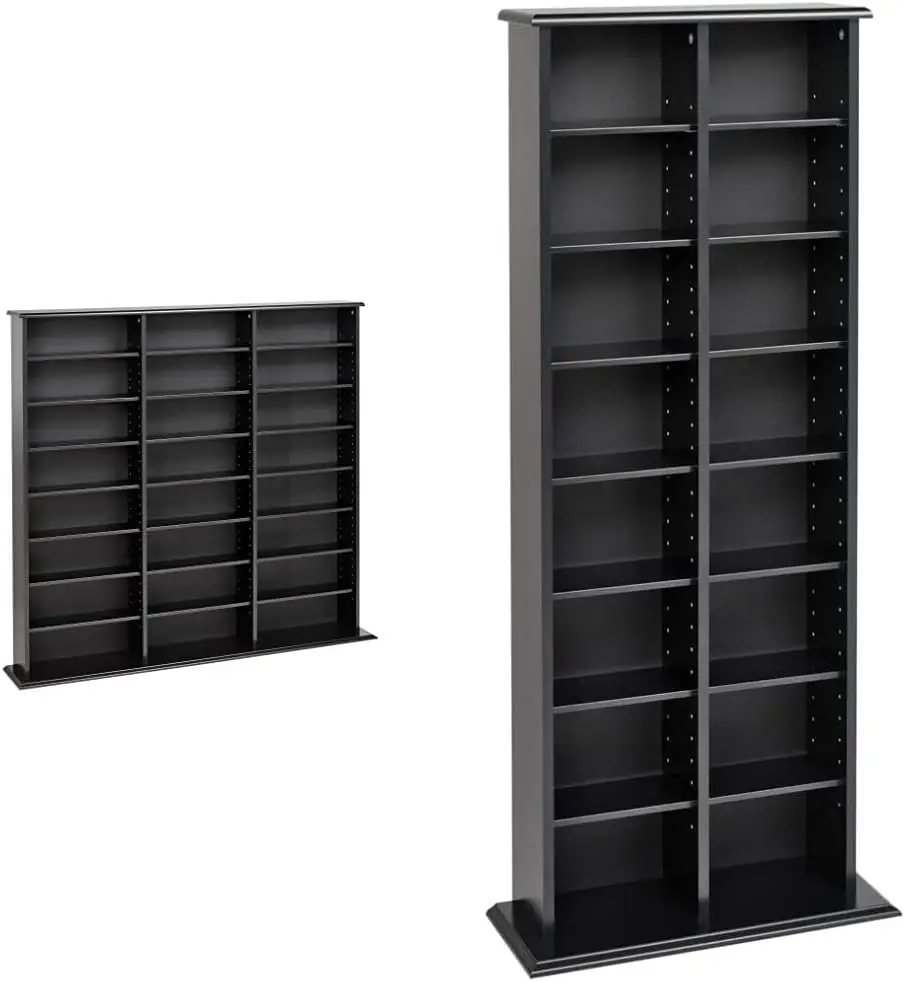 

Prepac Triple Width Wall Storage Cabinet, Black Double Media (DVD,CD,Games) Storage Tower, Black