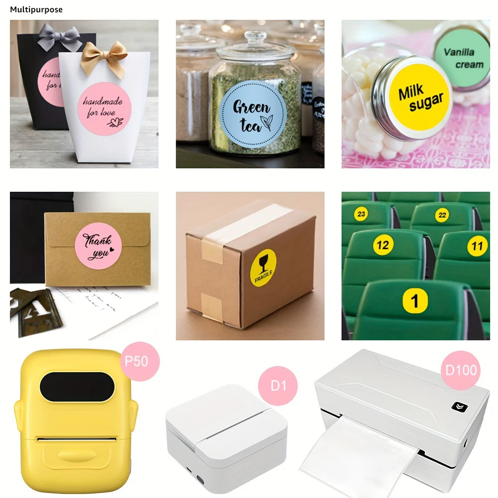 Printer Label Paper P50/S2/D100/D200 Thermal Printer Sticker Round 50mmx50mm Waterproof Tear-Resistant For Office Kitchen School - 5