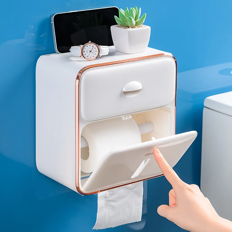 Tissue Box Roll Paper Storage Rack Kitchen Wall Hanging Drawer Type Toilet Paper Holder For Bathroom toilet paper holder