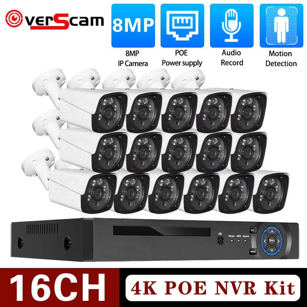 

H.265 16CH NVR 4K 8MP POE CCTV Security Camera System 16Ports Audio Record IP66 Outdoor Waterproof IP Camera Video Surveillance