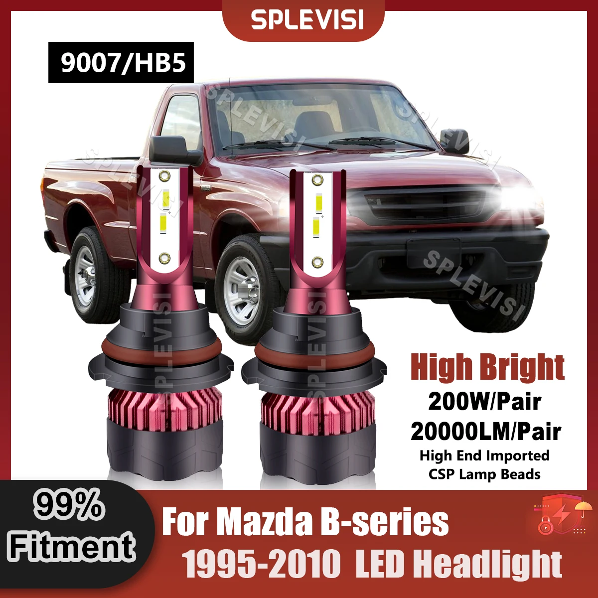 

9007/HB5 LED Headlight Bulbs For Mazda B-SERIES 1995 1996 1997 1998 1999 2000 2001 2002 2003 2004 2005 2006 2007 2008 2009 2010