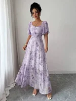 Women's Sweet French Style Mini Dress with Purple Butterfly Print, Batwing Sleeves & Back Zipper - Image 3