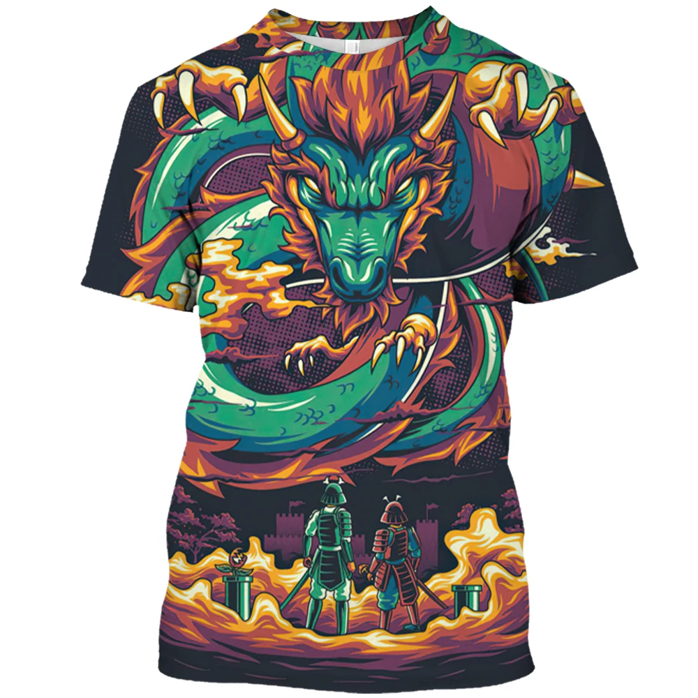 Oriental Dragon Graphic 3D Harajuku Print Fashion Anime Style Men And Women\'s Personality Casual Round Neck Short Sleeve T-shirt