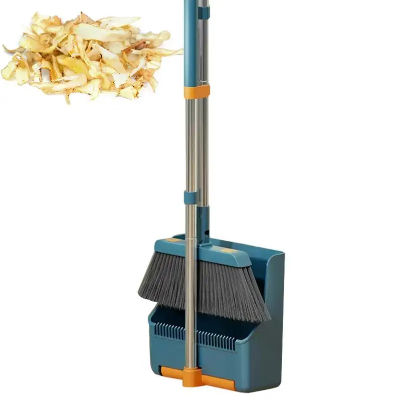 

Broom And Dustpan Set Long Handle Lightweight 180 Rotating Broom Combo Heavy Duty Adjustable Handle Broom Set For Bathroom