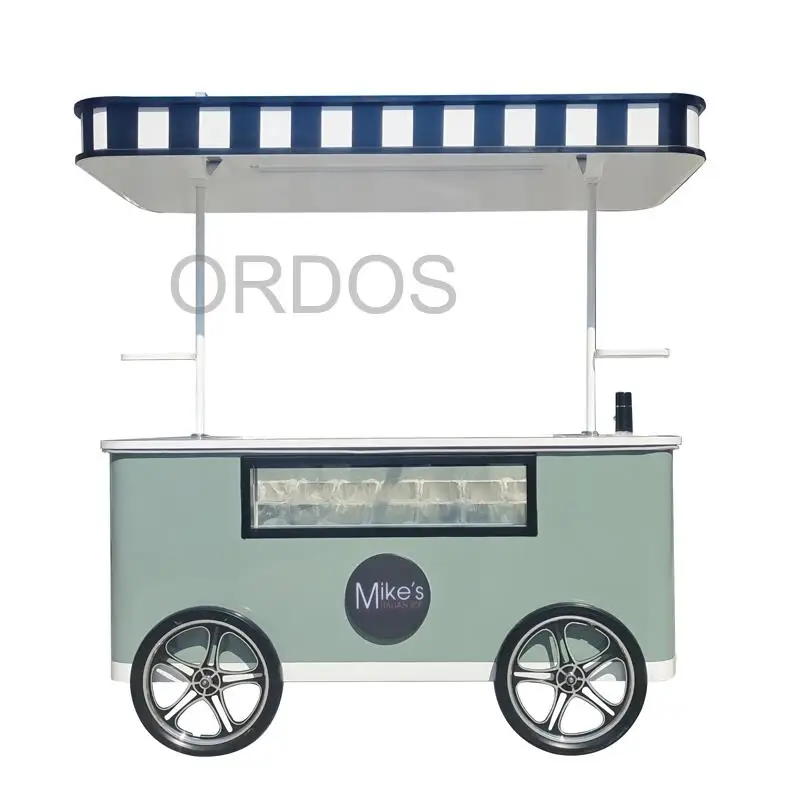 

Factory Price Refrigerated Ice Cream Gelato Popsicle Display Cart Trolley Van Street Hand Push Gelato Ice Cream Cart