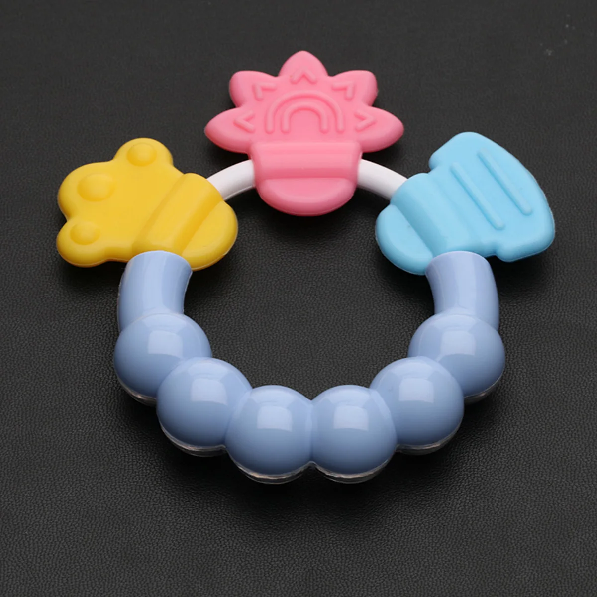 Baby Teething Ring Toy BPA Free Silicone Teether with Rattle Easy Grip Infant Gum Relief Chew Toy for Babies - 6