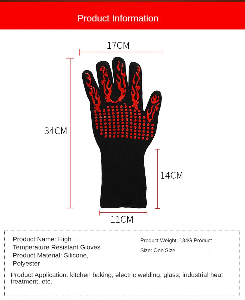1 pcs Barbecue Oven Gloves Heat-Resistant 500-800 degrees