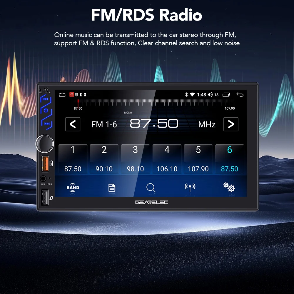 Radio para coche GEARELEC de 7 pulgadas con Android 14 universal, 64G, autoradio Android 2 DIN, GPS, Bluetooth, reproductor multimedia para coche, pantalla táctil HD, estéreo para coche. 6