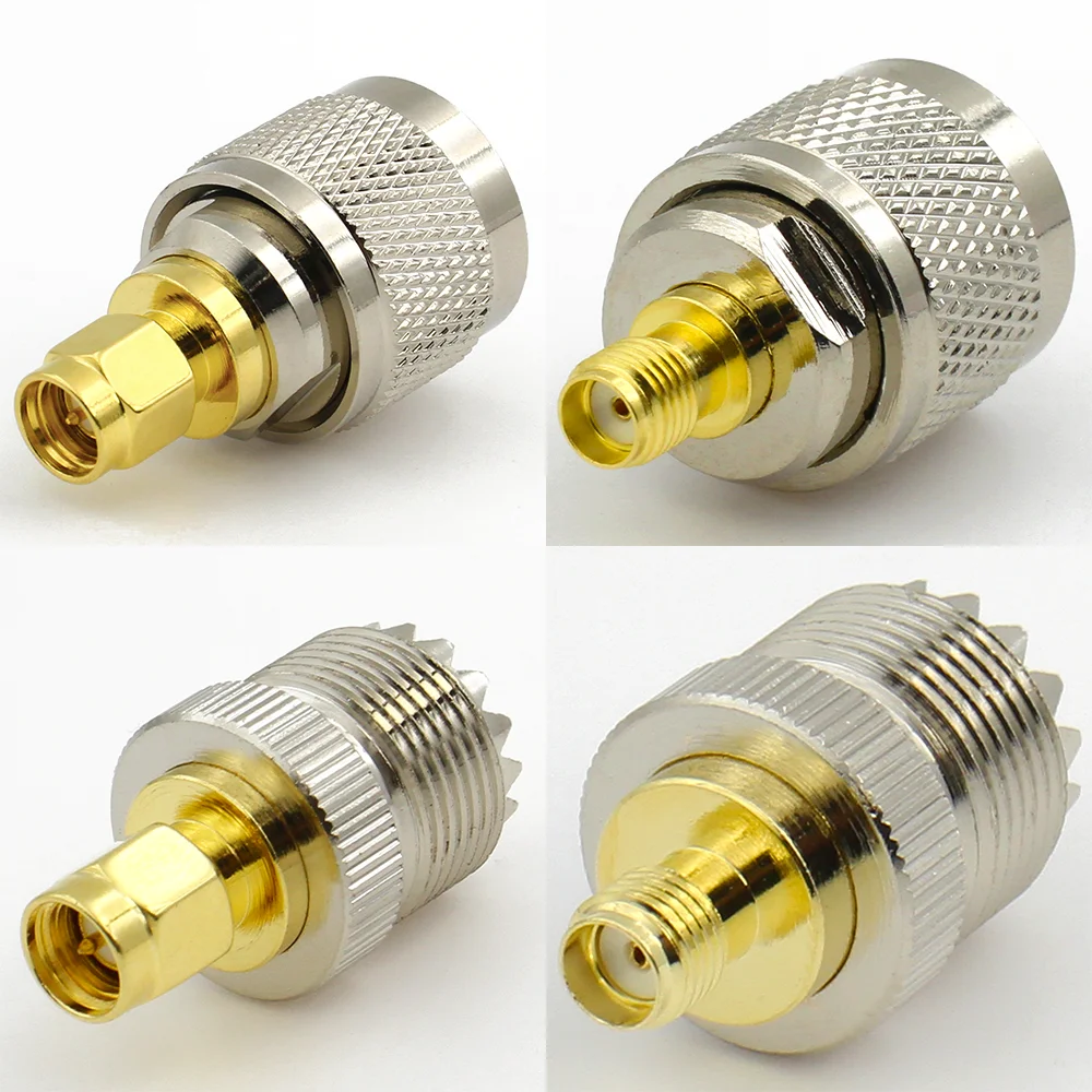 5pcs 1pcs UHF to SMA UHF SO239 PL259 to SMA Male Plug & Female Jack RF Coaxial Adapter Connector Wire Terminals Straight Brass