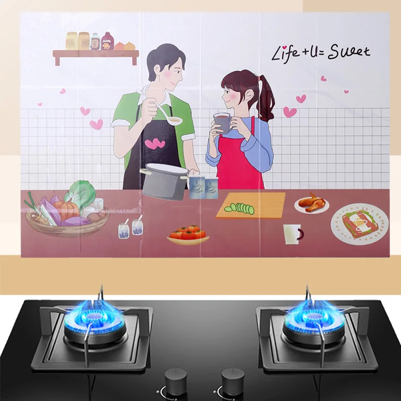Kitchen Stove Oil-proof Stickers High Temperature Resistance Wall Sticker Waterproof Anti-oil PVC Wall Decals 60*90cm