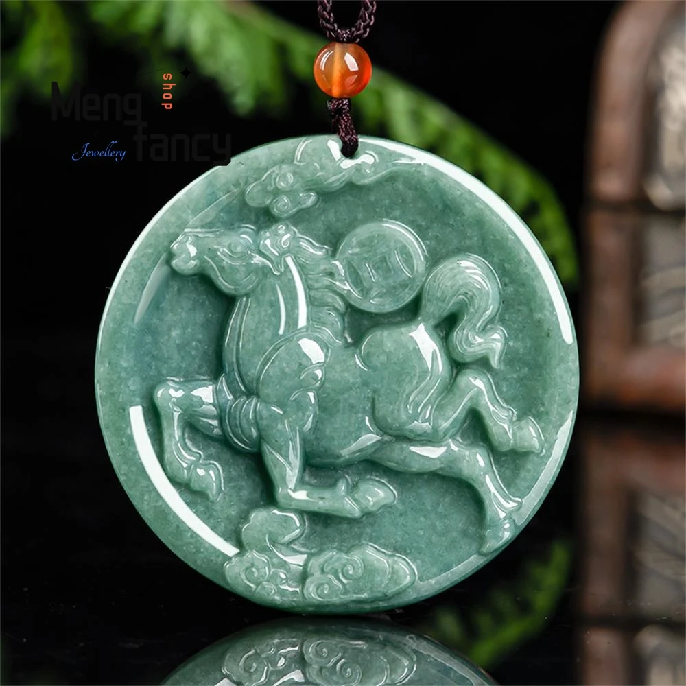 

Natural A-goods Jadeite Zodiac Horse Pendant Will Be Rich Immediately Simple Retro Handicraft Mascots Fashion Jewelry Souvenir