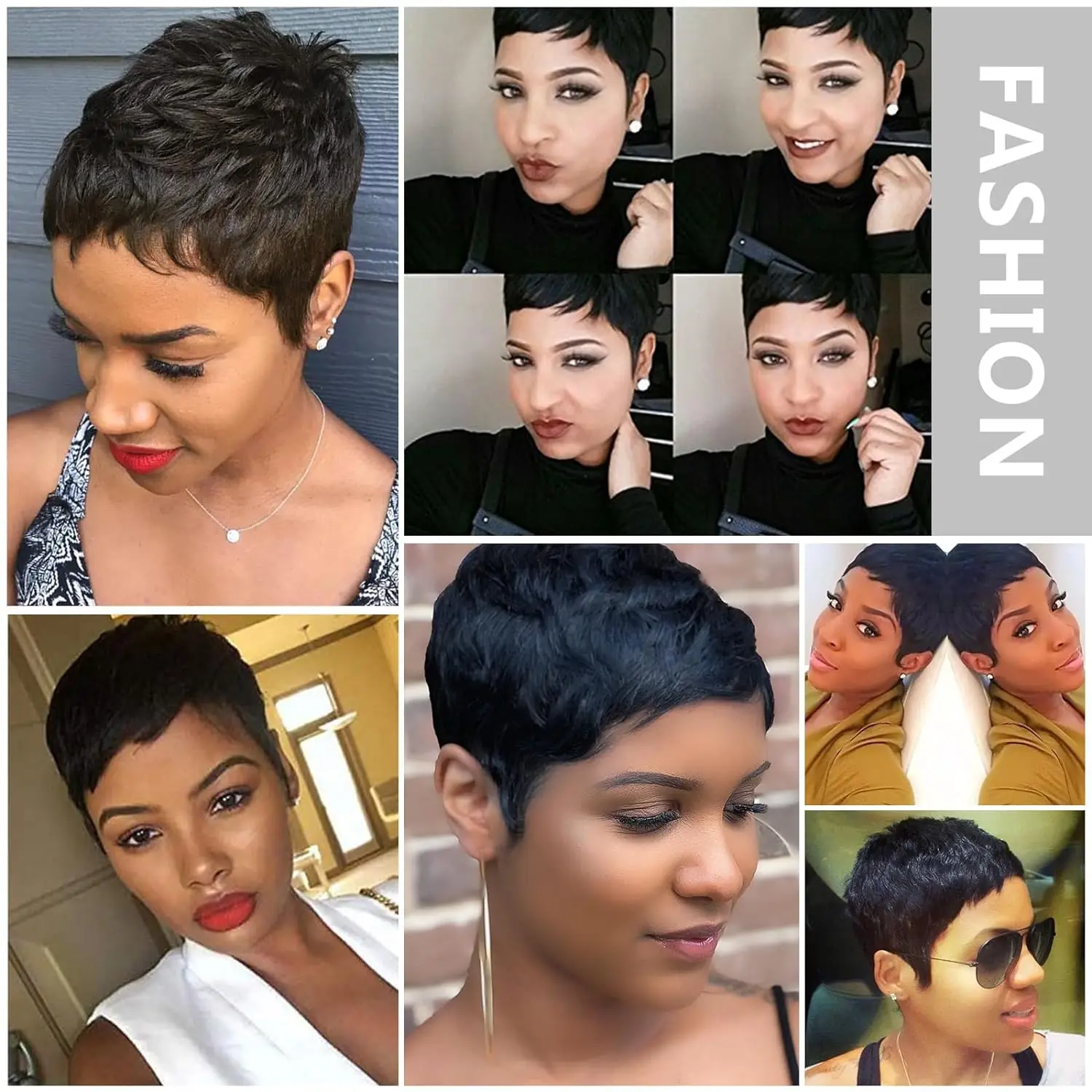 Human Hair Wigs Wear and Go Wig Pixie Cut Human Hair Wigs for Black Women None Lace Front Wig Short Layered Wigs with Bangs for Daily Wear