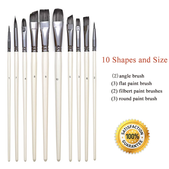 1 inch Flat Paint Brushes for Acrylic Painting, 10Pcs Large Synthetic Paint  Brushes Bulk with Wooden Handle + 10Pcs Detail Brushes of Different Sizes