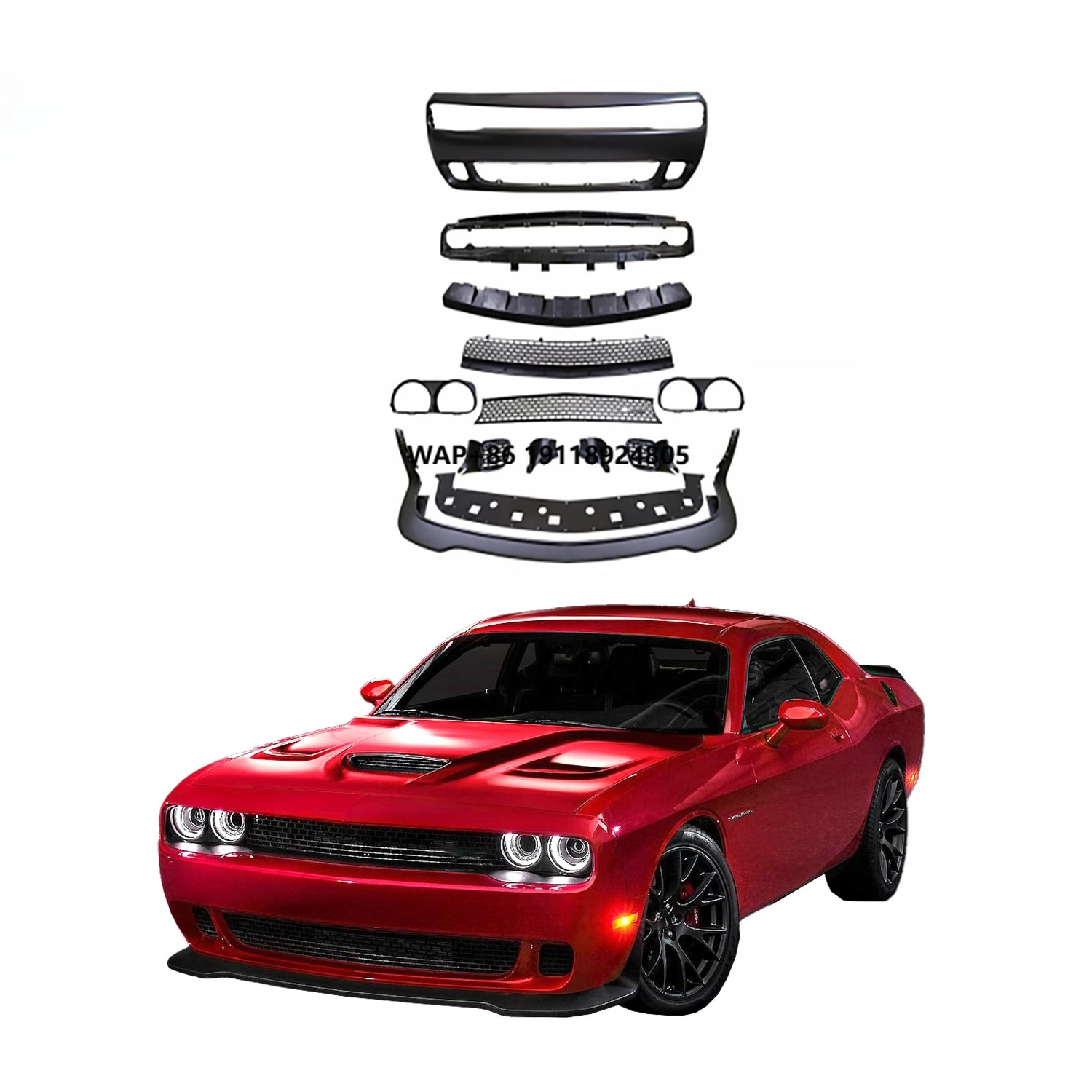 Factory Price Hellcat Style  Car Front Bumper Lip Body Kit for Dodge Challenger 2015-2021