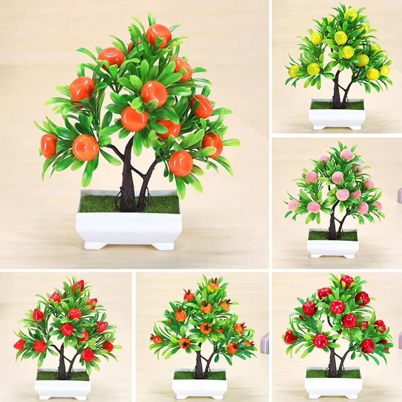 Artificial Plants Bonsai Mandarin Orange Fruit Tree Potted For Home