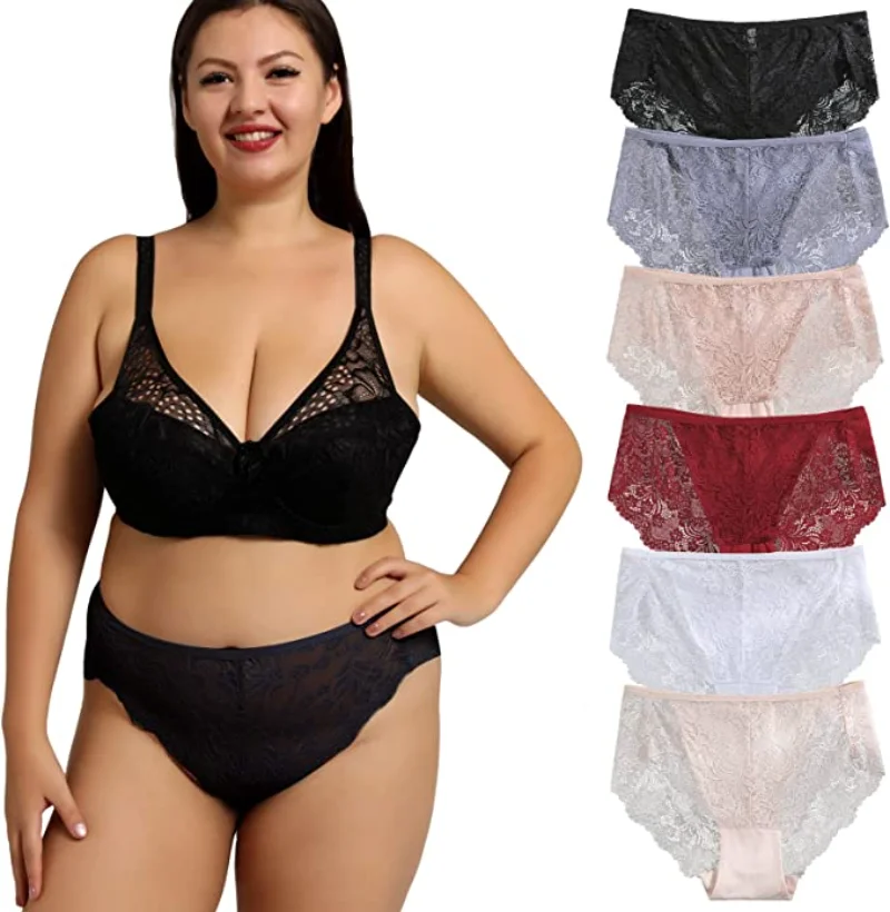 CINVIK 6/10PCS Lace Cheeky Panties Plus Size Floral Sexy