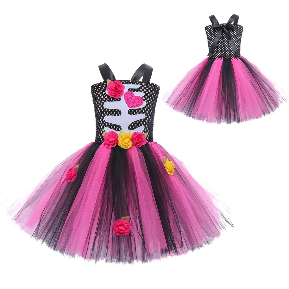 thumbnail image 1 of Vestido de novia zombi para niñas, disfraz de esqueleto para actuación, falda esponjosa de princesa Banshee con calavera aterradora para Halloween, 1 of 5