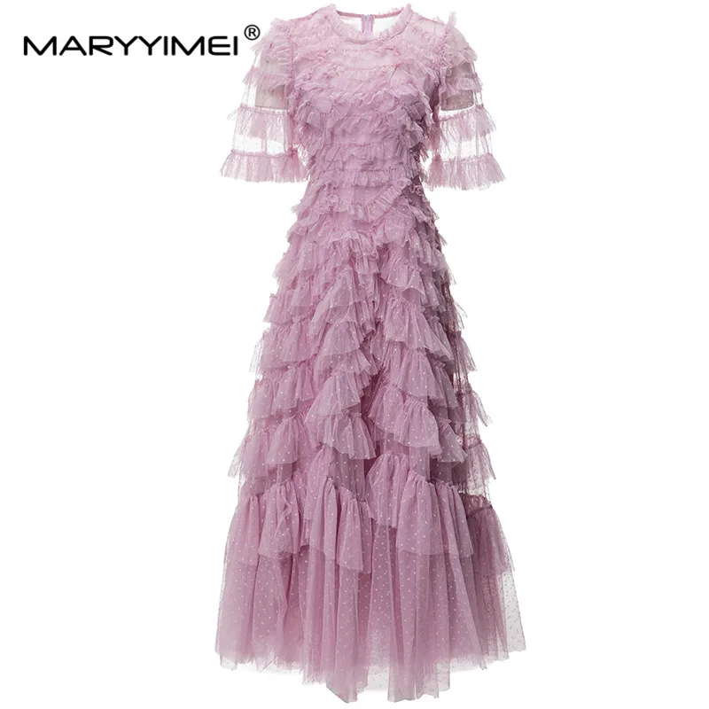 

Модные Дизайнерские летние женские платья MARYYIMEI с коротким рукавом и оборками в несколько рядов
