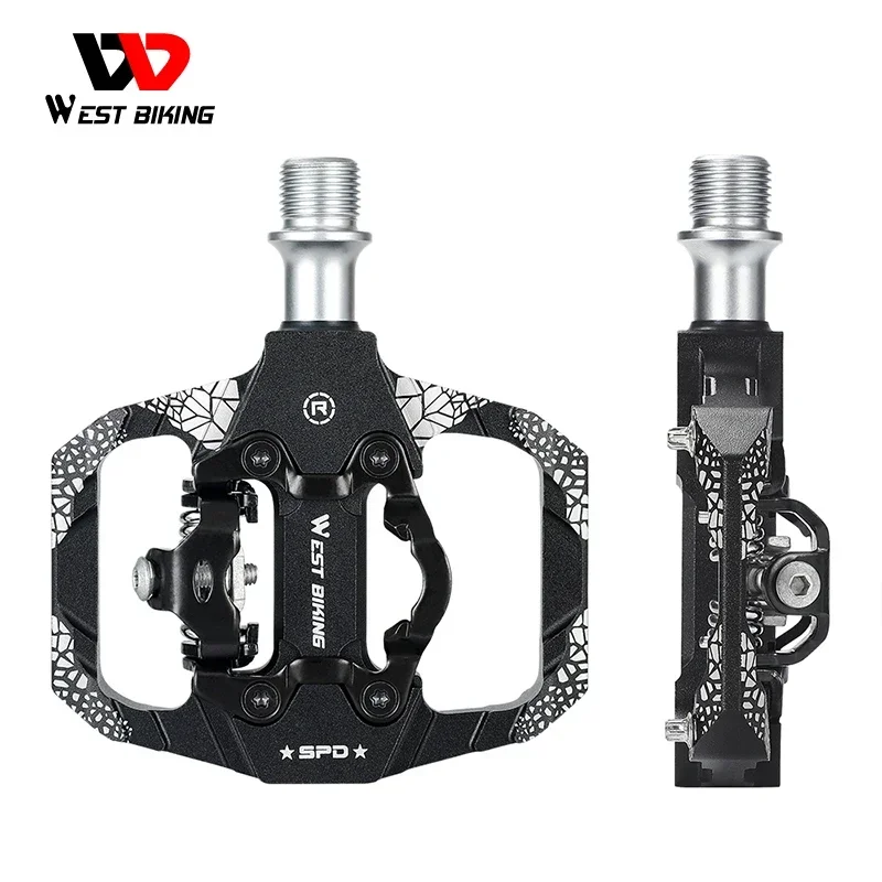 

WEST BIKING Bicycle Self-Locking Pedal 2 In 1 With Cleats For SPD System MTB Road Bike Pedals Anti-slip Flat To Clipless Pedals