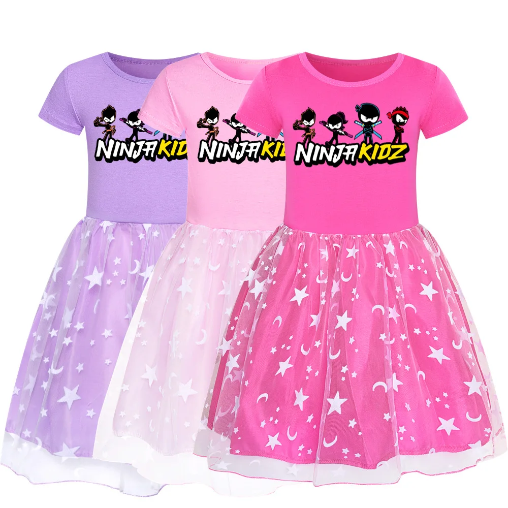 

Kids Clothes Summer Dress Girl Cotton Fashion Ninja Kidz Game Print Dress Baby Girls Birthday party Teenage Princess Costume