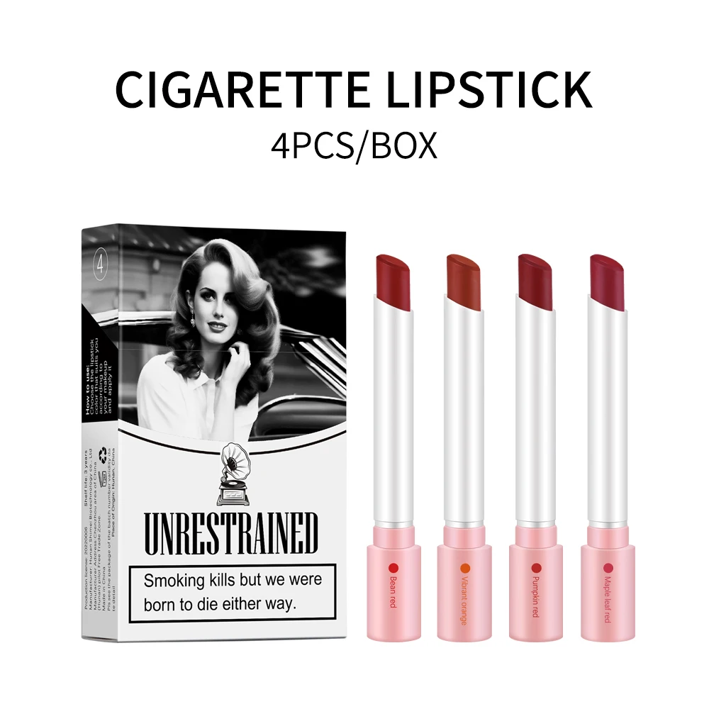 thumbnail image 1 of 4PCS/Set Creative Cigarette Lipstick Set Matte Long Lasting Waterproof Matt Lip Stick Tube Nude Red Velvet Lip Tint Makeup, 1 of 5