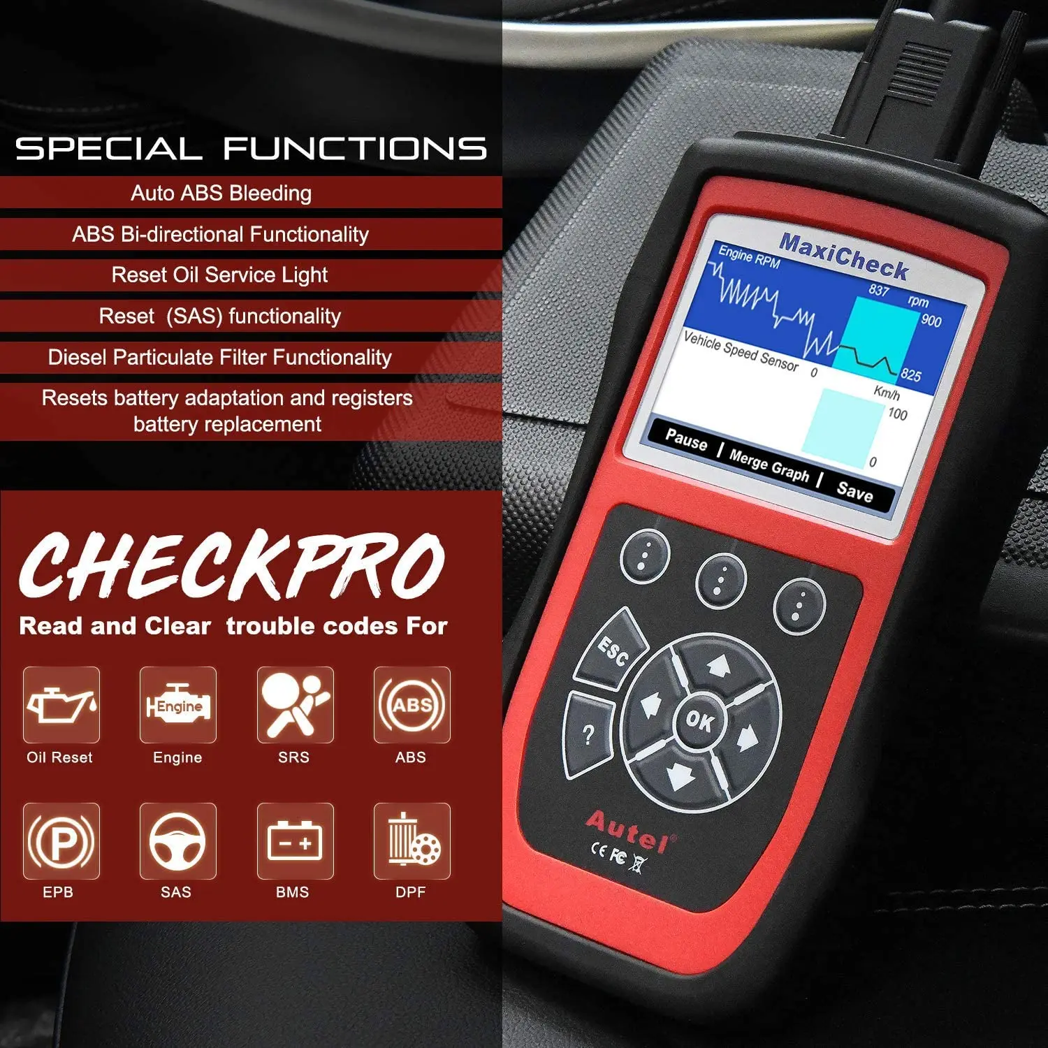 car battery charger price Autel MaxiCheck Pro ABS Autobleed OBD2 Diagnostic Tool With ABS/ SRS/BMS/DPF/EPB/Oil Reset/SAS Same as AL519/ML519 Code Reader auto battery charger