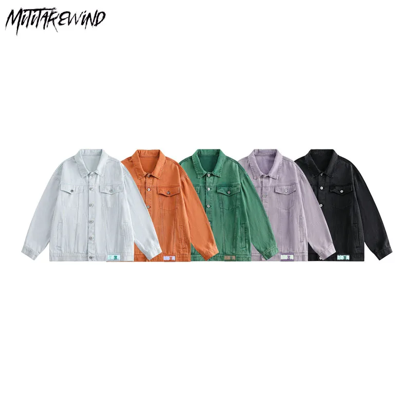 

American Vintage Washed Jackets Couple Long Sleeve Vintage Denim Baseball Turn Down Collar Loose Oversized Casual Korean Coats