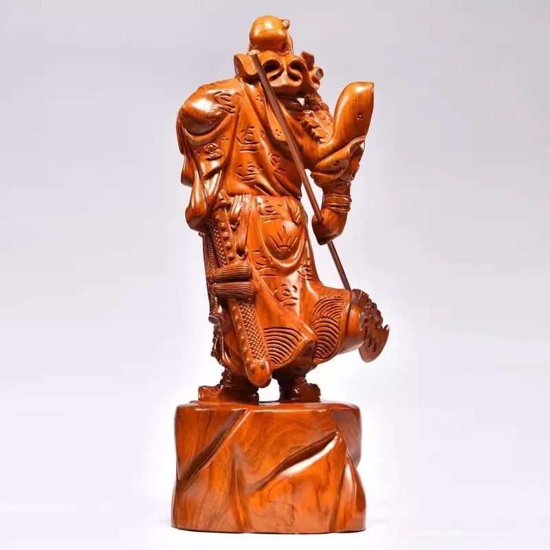Hand-Carved Rosewood Guan Gong Statue - Chinese God of Wealth & Protection, Feng Shui Warrior Sculpture for Home/Business Blessi