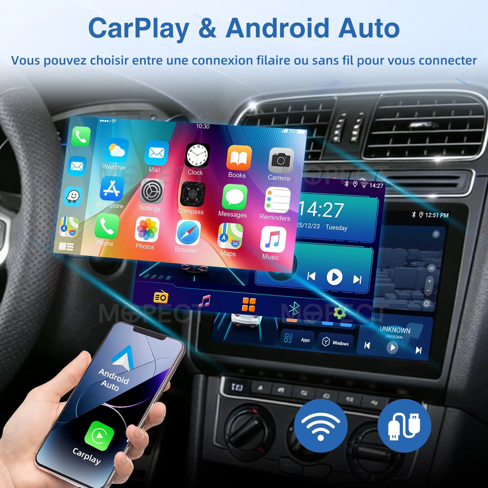 Radio estéreo para coche de 9 pulgadas con pantalla táctil IPS de 4+64G para VW Polo 6R 6C V 2009-2017 AM/FM Android 15 CarPlay, unidad principal con GPS, navegador, Bluetooth y FM 3