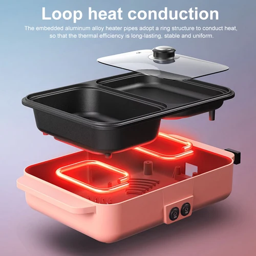 2 IN 1 전기 냄비, 110V/220V, 바베큐 그릴 쿠커, 붙지 않는 접시, 바베큐 팬, 다기능 주방 용품 3