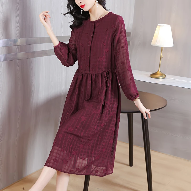 

Autumn Fashion Silk Dress Women's Korean Edition Loose And Tight Chiffon Knee Length Skirt 2023 New Loose and Tight Casual Vesti