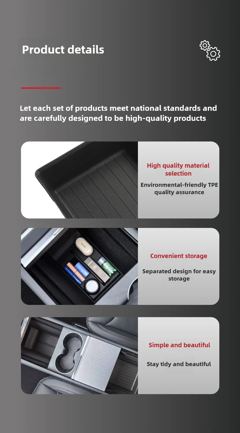 Für Tesla Neues Modell Y 3 Juniper Highland 2025, Mittelsteuerung, Aufbewahrungs- und Armlehnenbox, untere untere Matte, Organizer, Kartenhalter – Detail 5