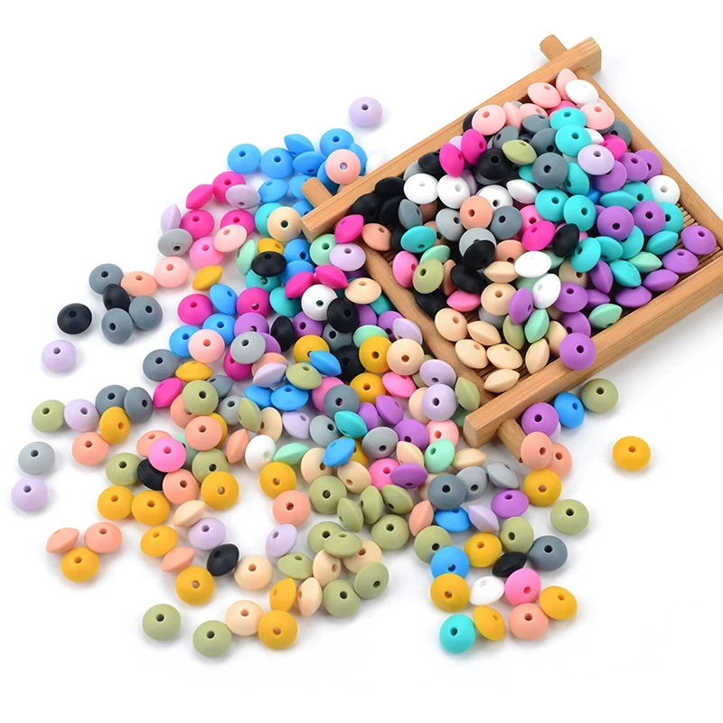 Teething Toys Baby Teething Toys Silicone Teething Toys Silicone Beads Silicone Teething Beads Silicone Teether Sensory Chew Necklaces 50pcs/lot 12mm Silicone lentil Beads Silicone BPA Free DIY Charms Newborn Nursing Accessory Teething Necklace Teething Toy