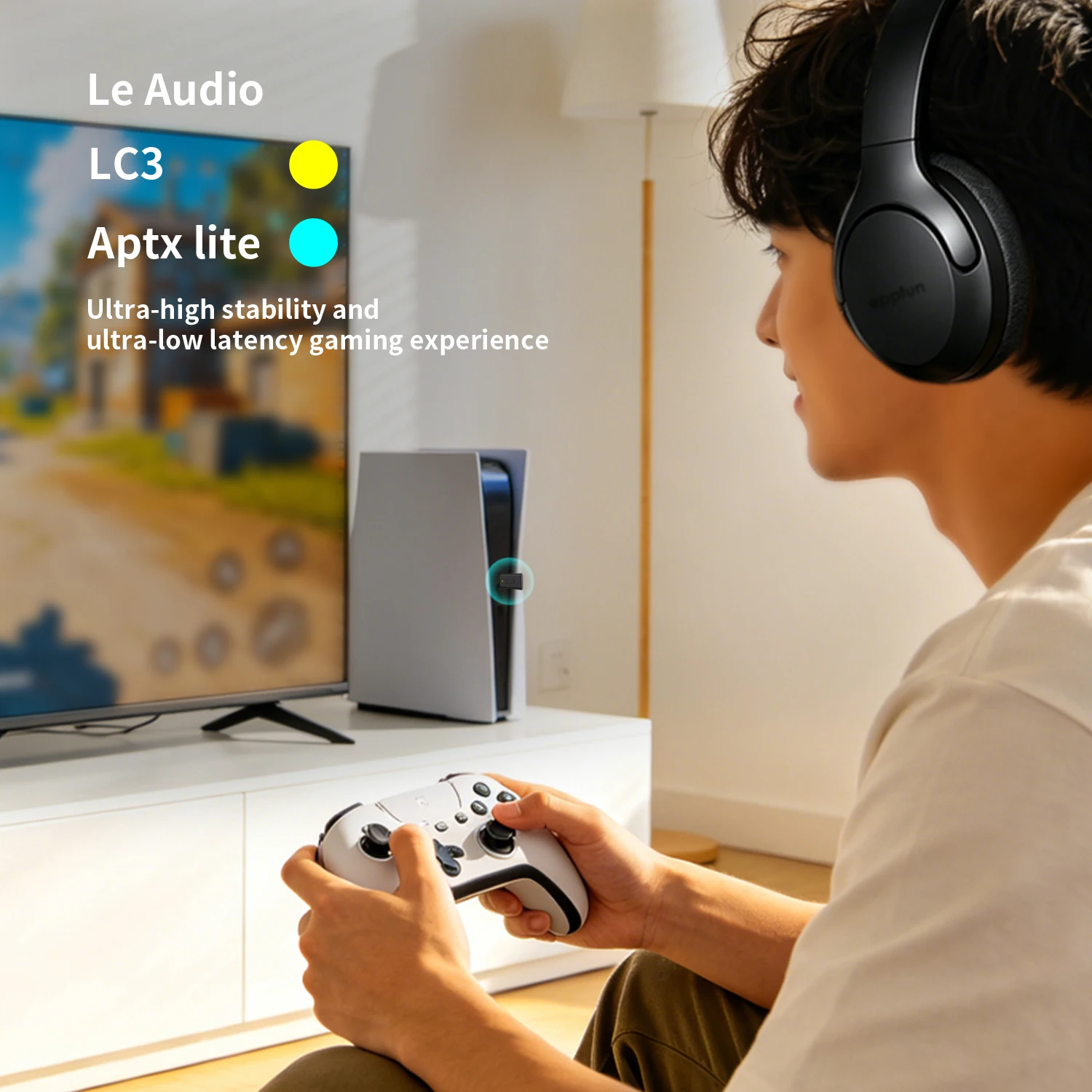 블루투스 6.0 USB-C Auracast LE 오디오 송신기, aptX 무손실 HD 저지연 LDAC LC3, 앱 지원, 암호화된 Auracast