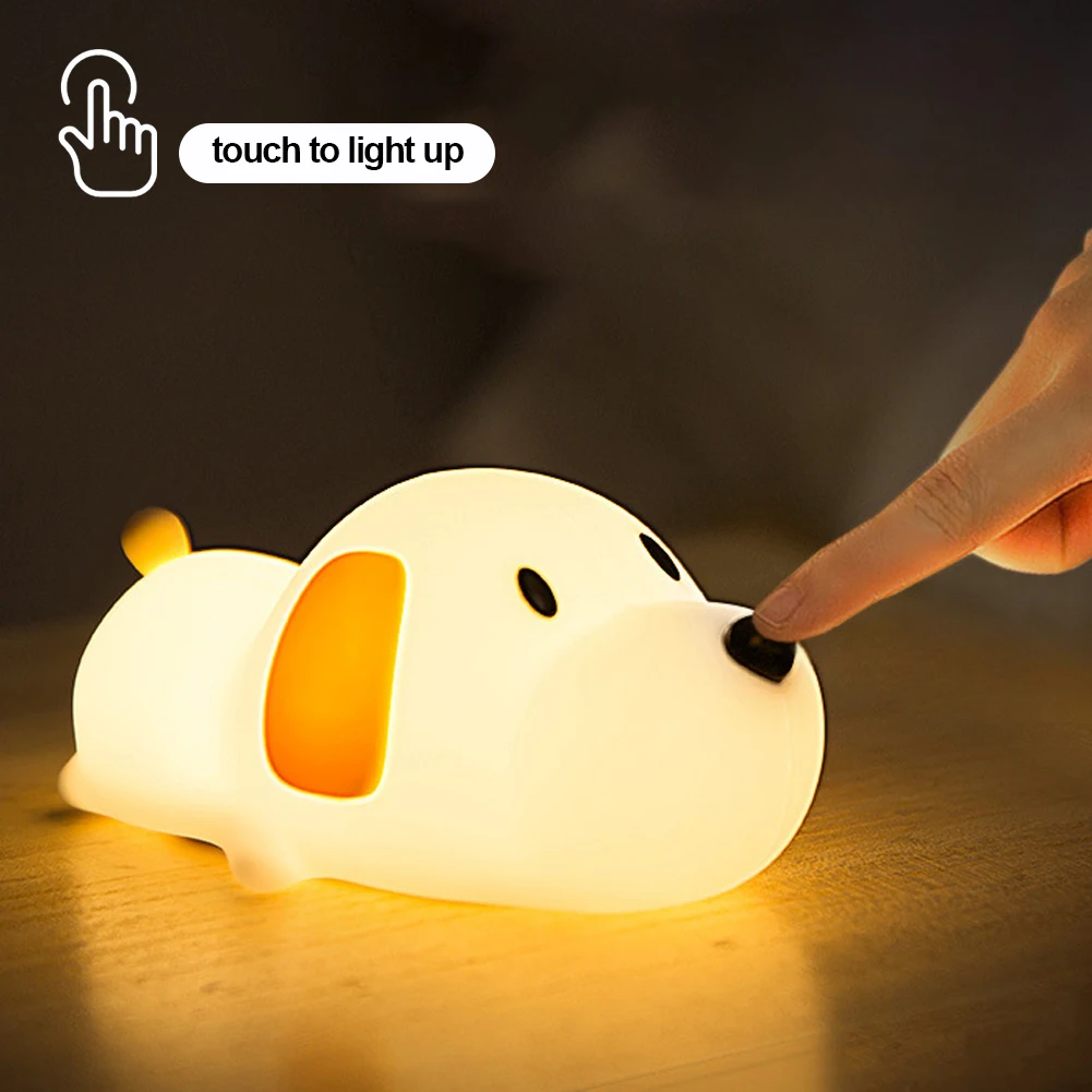 파파 강아지 수면등 동물 램프 실리콘 LED 터치 센서 강아지 무드등 어린이 아이 침실 장식 생일 선물