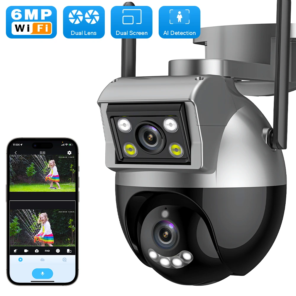 6MP Dual Lens PTZ Wifi Outdoor 10X Zoom Camera Color Night Vision CCTV