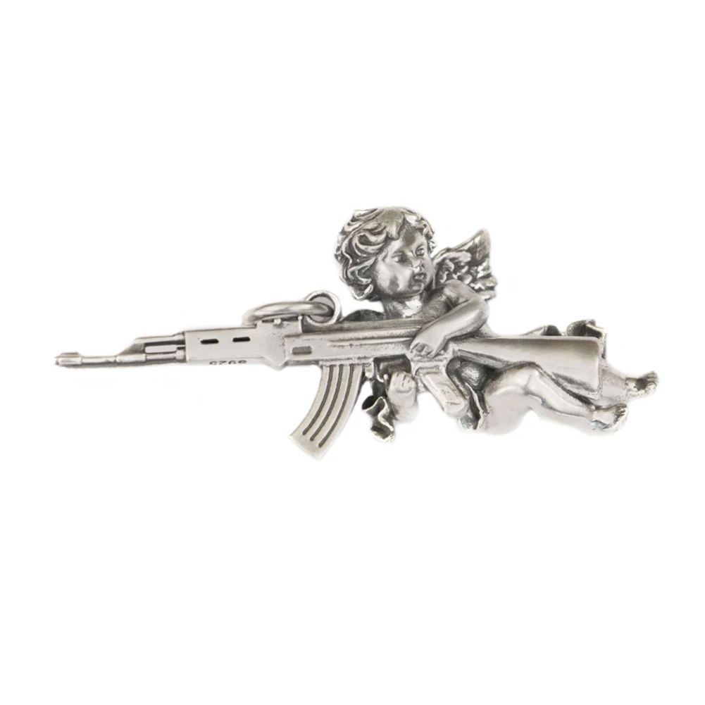 

925 Sterling Silver Angel with Gun Peace and War Lovely Charms Pendant TA289